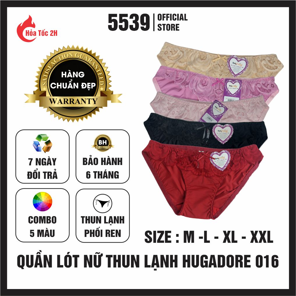 Combo 5 quần lót nữ thun lạnh phối ren Hugadore 016 chất thun lạnh mềm mịn phối ren, nhiều màu sang trọng thích hợp mọi lứa tuổi - Shop 5539