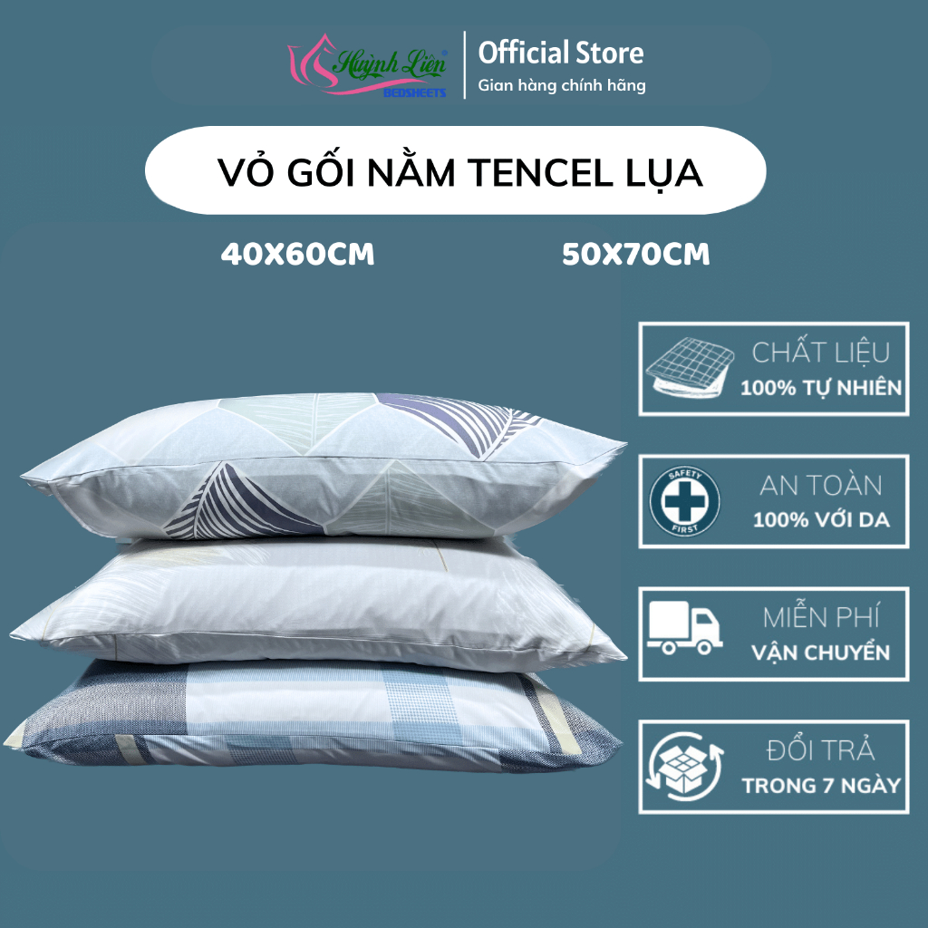Vỏ gối Tencel Lụa Standard Cao Cấp Huỳnh Liên Bedsheets 40x60/50x70 nhiều họa tiết, Áo Gối không bai xù mịn mát