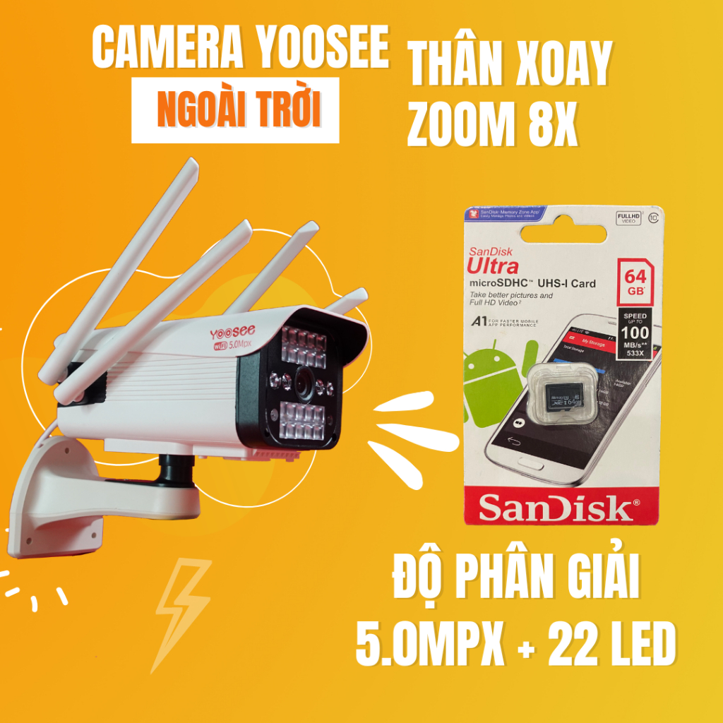 Camera IP Wifi Yoosee Ngoài Trời Zoom 8x 5.0mp 22 Led Độ Phân Giải Sắc NétGóc Quay Rộng 180 ĐộHỗ Trợ Xem ĐêmIP67 Chống Thấm NướcThích Hợp Cho Những Vị Trí Ngoài Trời Như Ban CôngKhu PhốBãi Đậu XeHàng Quán