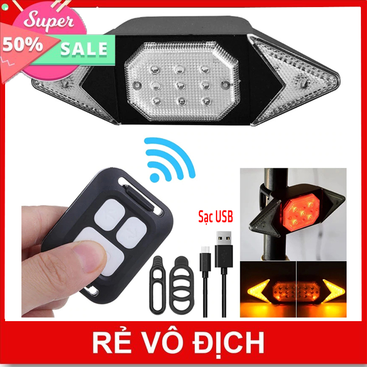 Đèn xi nhan xe đạp không dây sạc USB, đèn led xi nhan sau xe đạp thể thao kiêm đèn hậu xe đạp