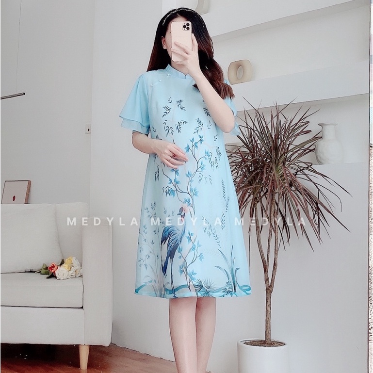 Váy bầu thiết kế cách tân 2 lớp tơ lót lụa cao cấp cho mẹ bầu diện tết - Đầm bầu dự tiệc công sở thiết kế Medyla - VS915