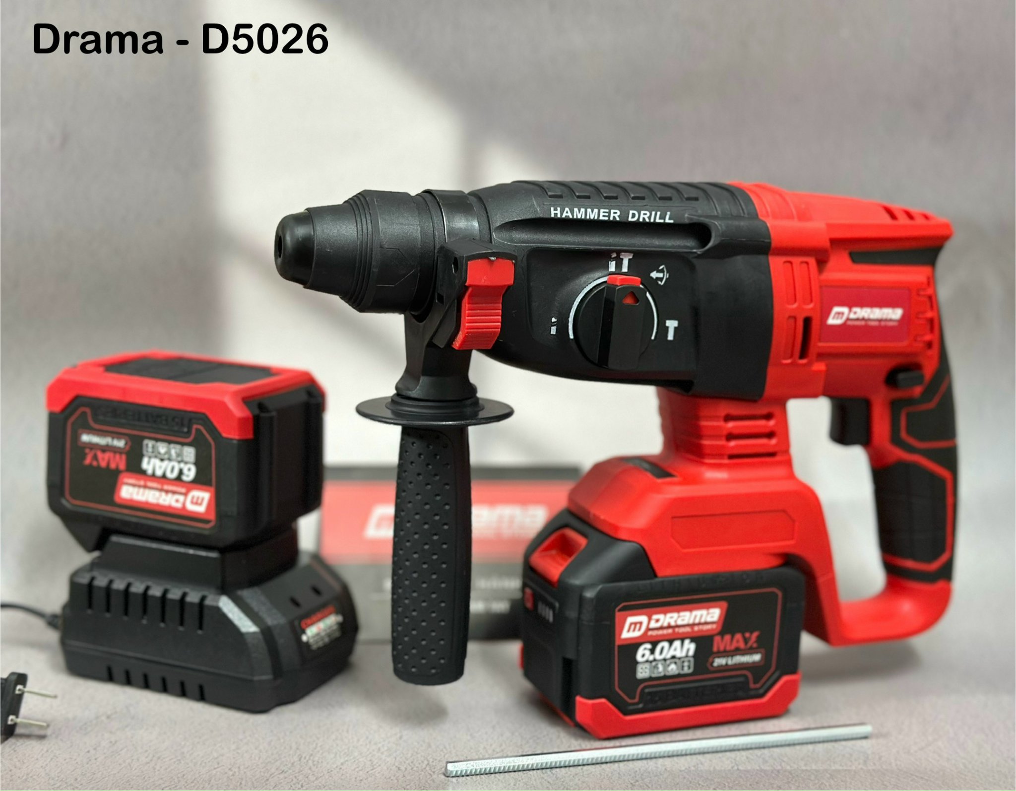  Máy khoan bê tông pin DRAMA 5026 không chổi than 3 chức năng chân pin phổ thông kèm hộp đựng 