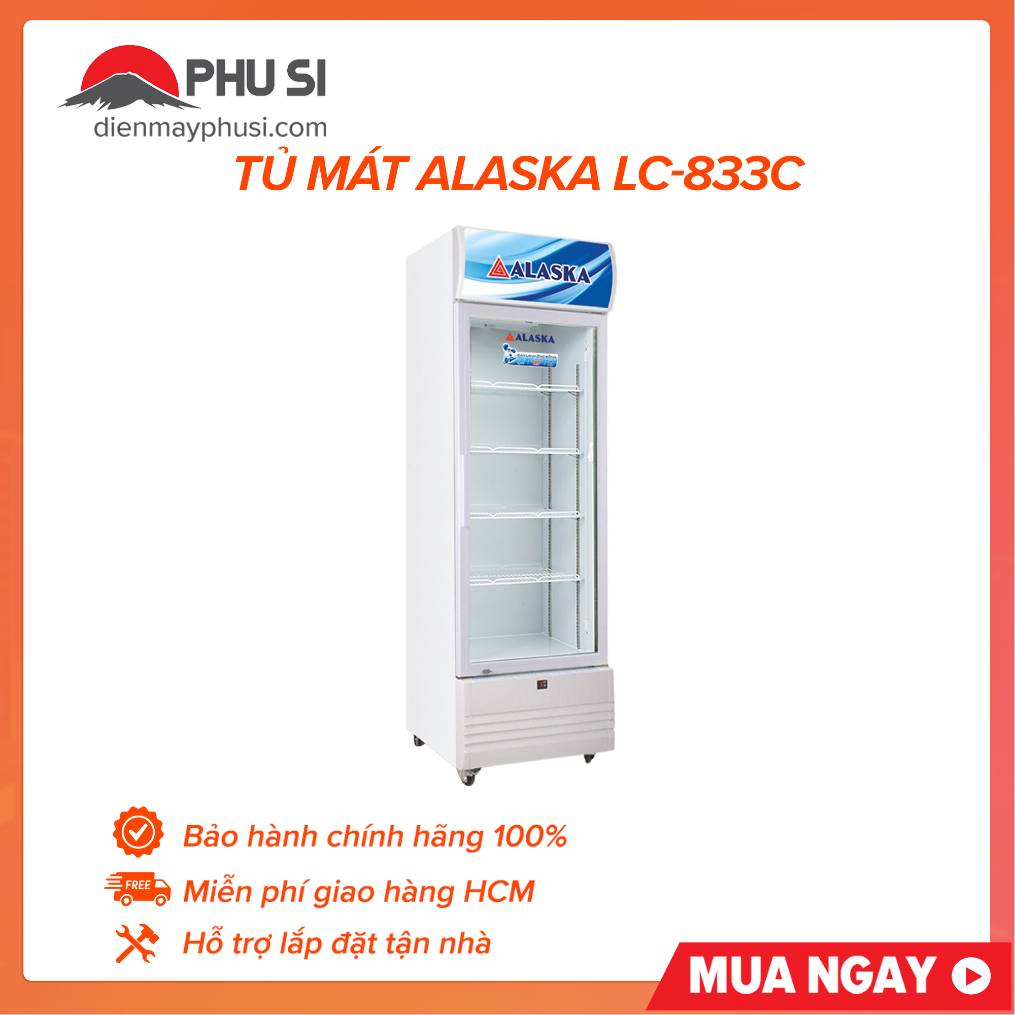 Trả góp 0% - bảo hành 2 năm - tủ mát 1 cửa alaska lc-833c