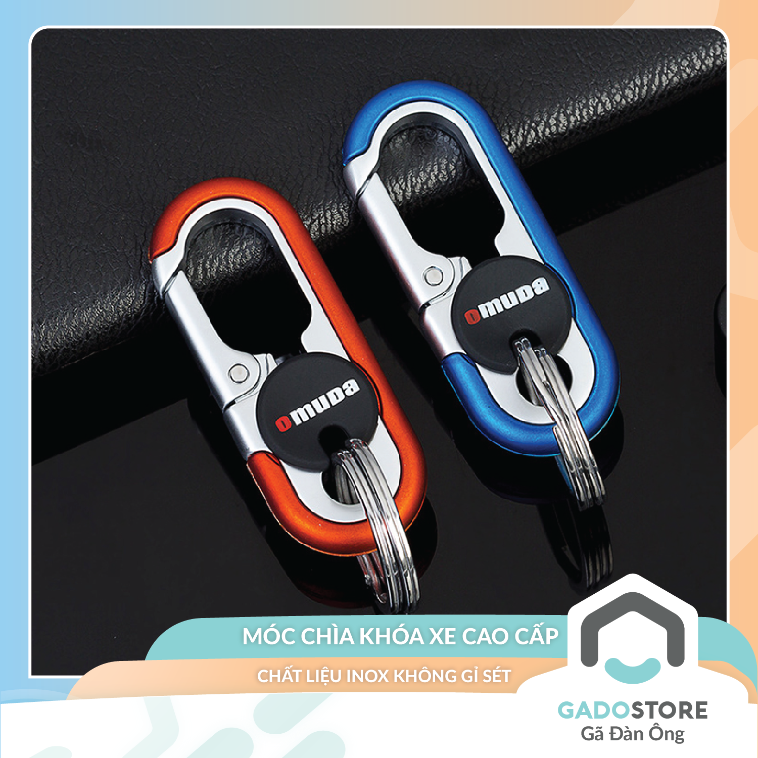 Móc khóa xe máy ô tô OMUDA inox cao cấp có chốt đeo đĩa quần sang trọng K3746