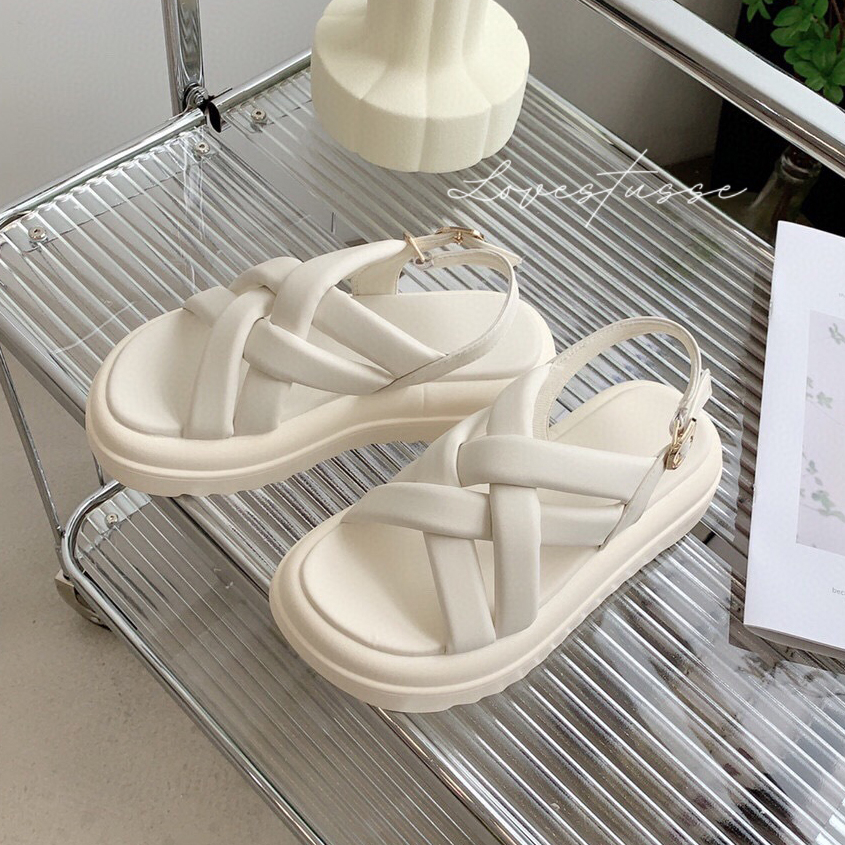 Giày sandal nữ ulzzang - dép xăng đan quai hậu quai chéo đan dây da mềm đế dày - sa033