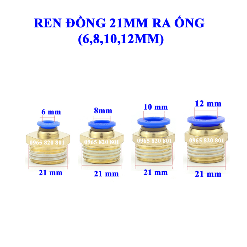 Ốc ren ngoài 21 ra ống 6,8,10,12mm