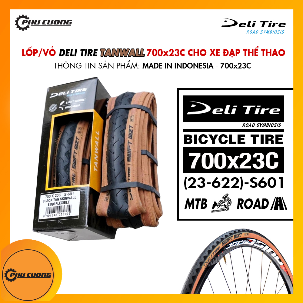 Vỏ - lốp gập Deli 700x23C Tanwall cho xe đạp địa hình - Vỏ có độ bám cao & trọng lượng nhẹ phù hợp với các loại địa hình