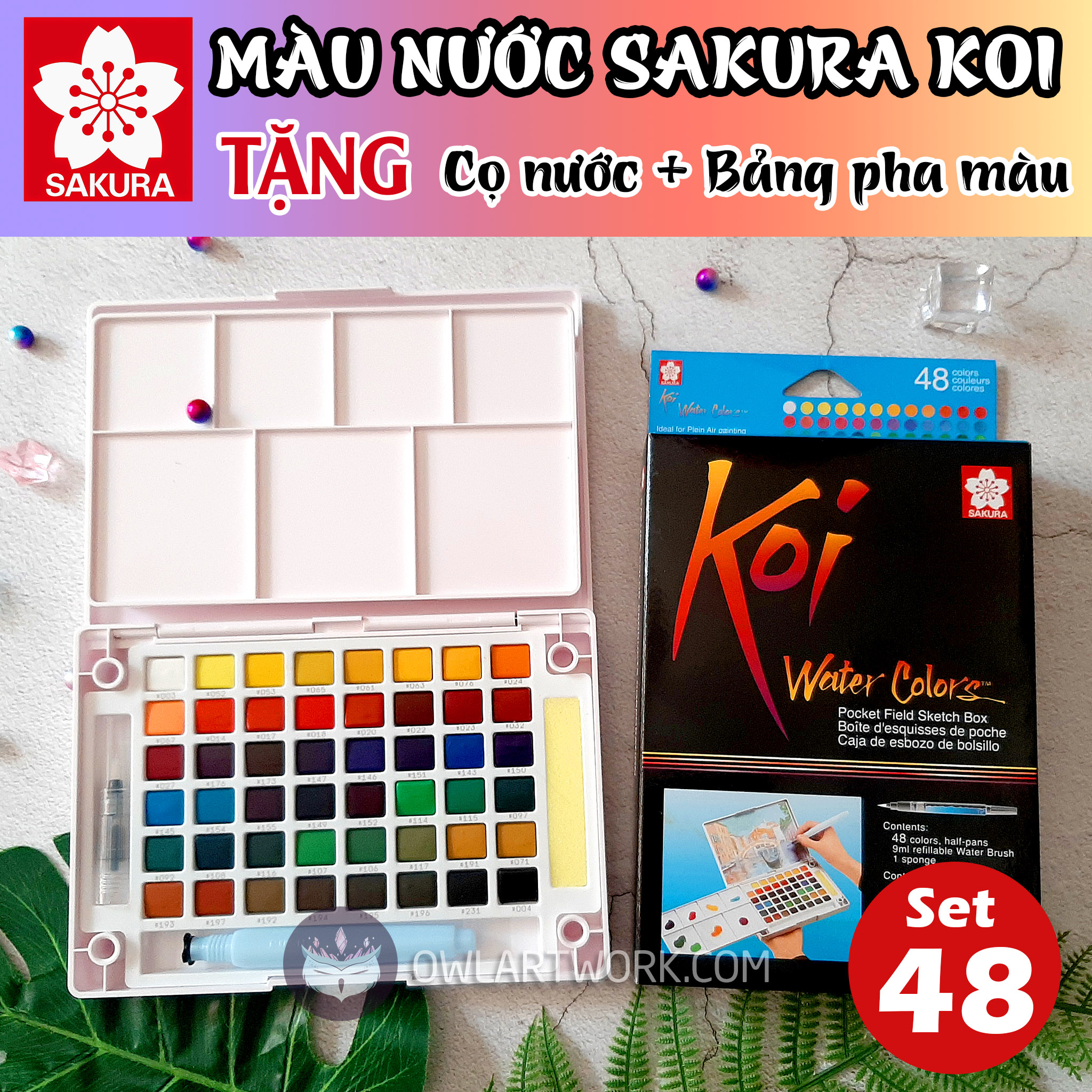 Màu Nước SAKURA KOI Dạng Nén Set 48 Màu