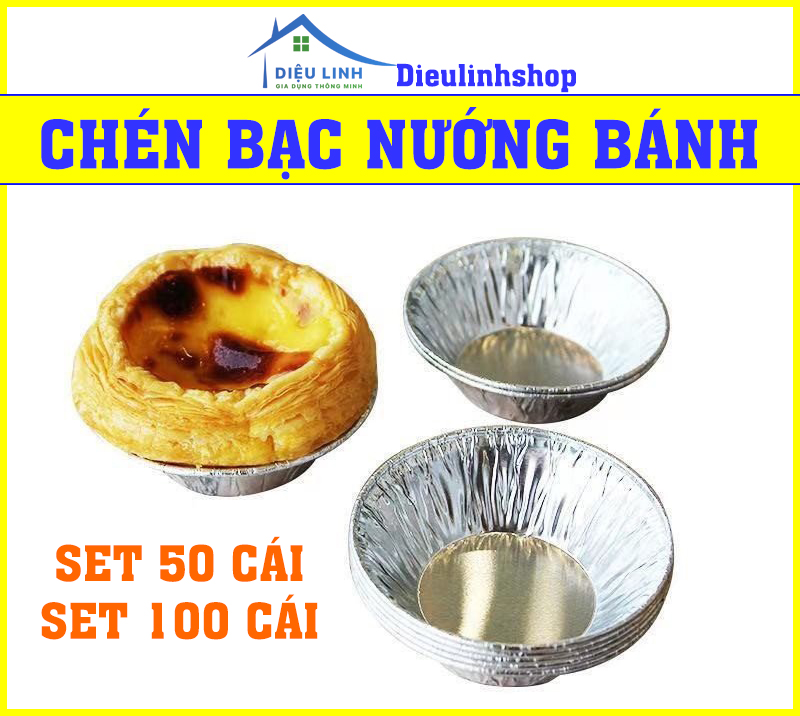 Chén bạc nướng bánh Set 100, Set 50 Chén Bạc Nướng Bánh, Đế làm bánh tart trứng hình tròn tiện dụng tramanhshop