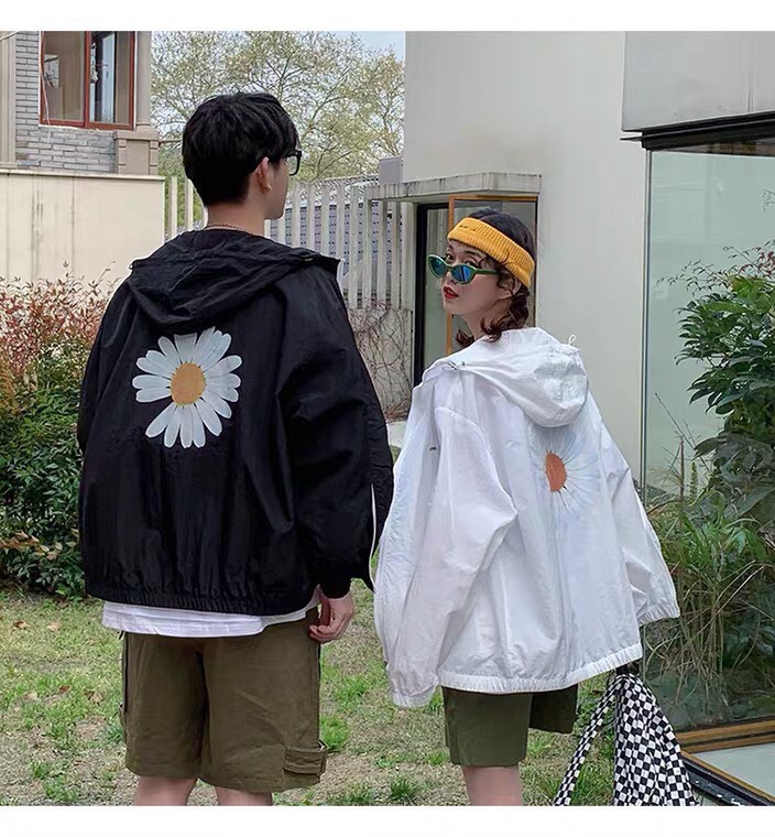 Áo Khoác Dù Nhẹ Unisex 2 Lớp Chống Nắng Đi Mưa Nhẹ in hình hoa cúc TP804
