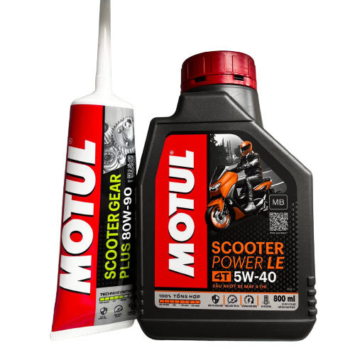 Combo nhớt tay ga MOTUL SCOOTER POWER LE 5W40 0.8 lít & nhớt láp MOTUL Scooter Gear Plus 80W90 GL-5 120ml