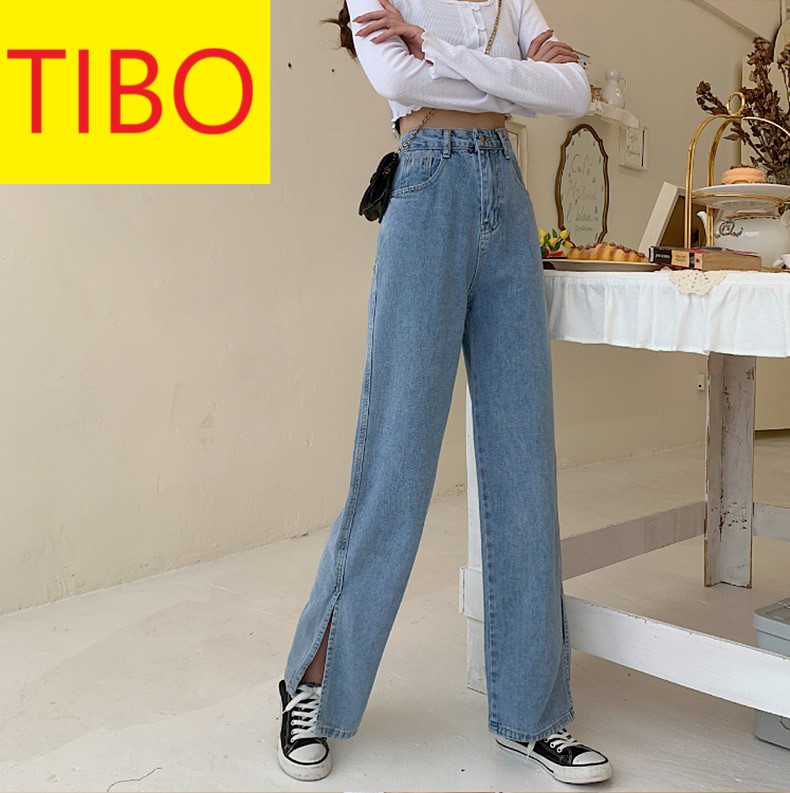 [ LẺ TẺ ] QUẦN JEAN ỐNG RỘNG NỮ LƯNG CAO XẺ LAI MÀU XANH NHẠT CAO CẤP TIBO ĐỦ SIZE S, M, L PHONG CÁCH MỚI LẠ, DẠO PHỐ THỜI TRANG ĐẲNG CẤP