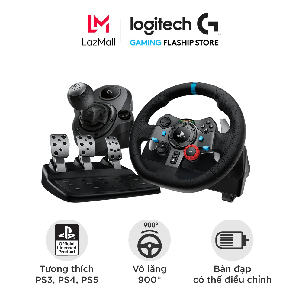 Bộ vô lăng logitech g29 driving force & cần số logitech shifter - bàn đạp thép không gỉ, tay lái bọc da thủ công, phù hợp ps5, ps4, pc, mac
