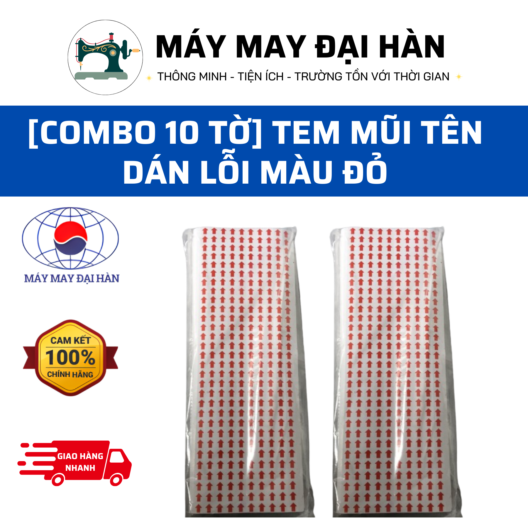 Tem mũi tên dán lỗi màu đỏ ngành may mặc