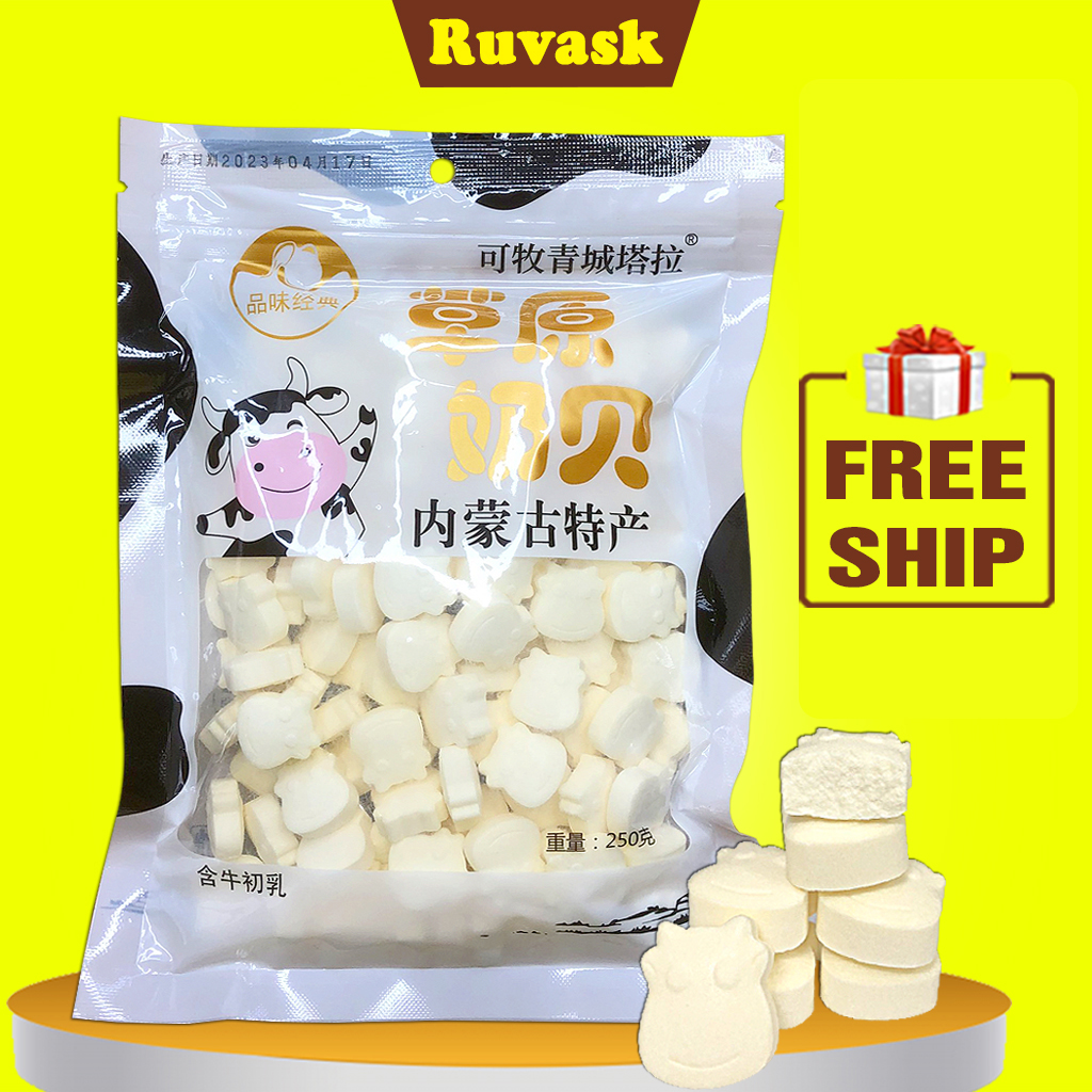 Kẹo Bò Sữa Viên Nén Mông Cổ 250gr - Kẹo Sữa Bò Non viên Nén Tuổi Thơ - Đồ Ăn Vặt Nội Địa Ruvask