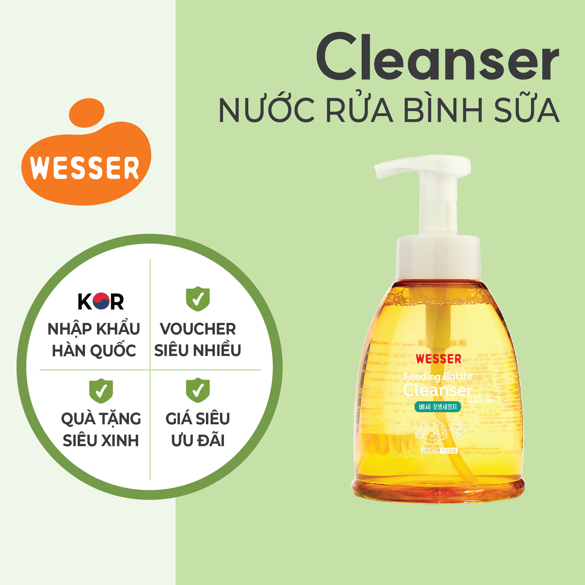 Nước rửa bình sữa Wesser dạng chai 500ml