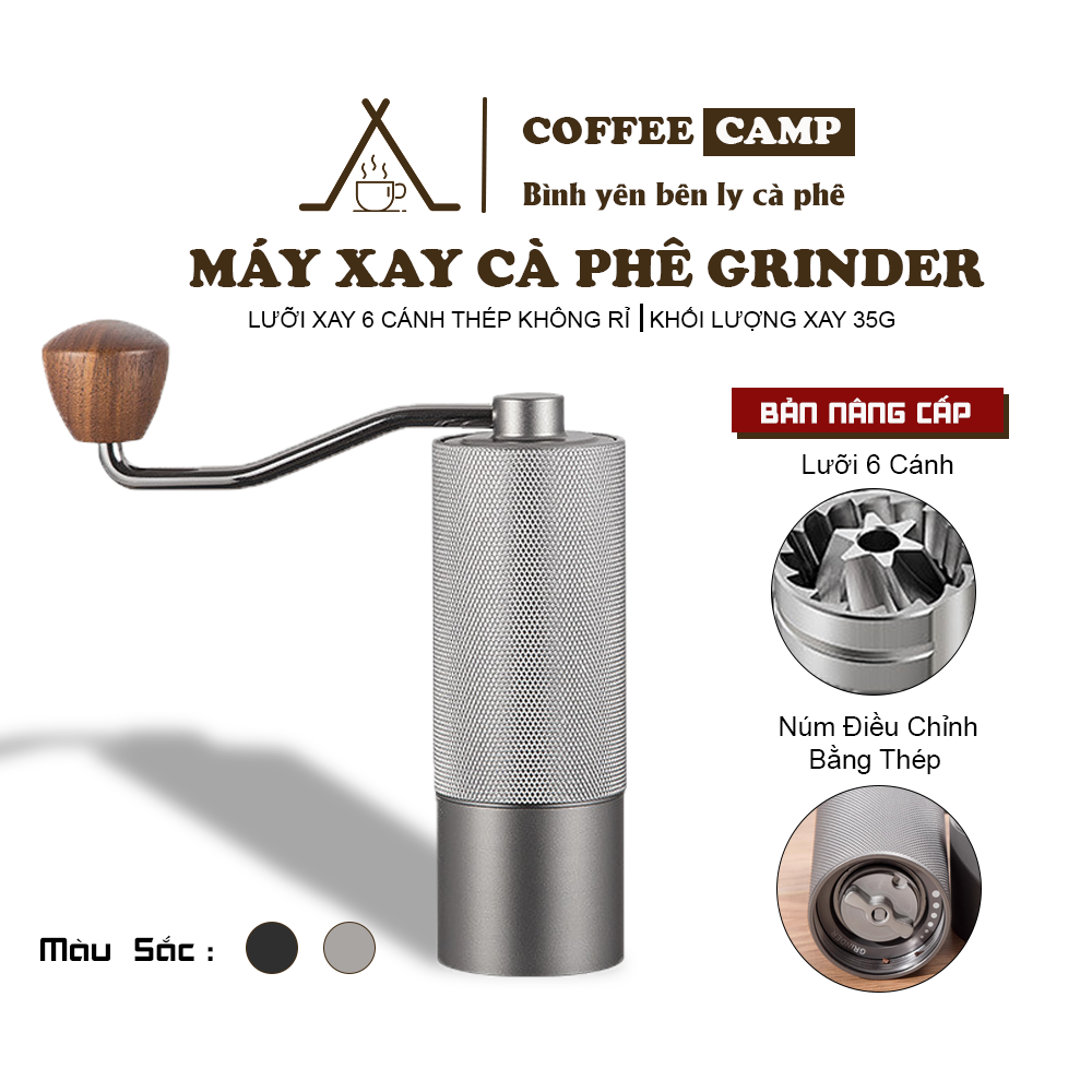Máy xay cà phê cầm tay - cối xay cà phê chính hãng grinder lưỡi xay 6 cánh, cối xay inox 420 đảm bảo an toàn vệ sinh thực phẩm, chất liệu hợp kim nhôm cứng cáp,