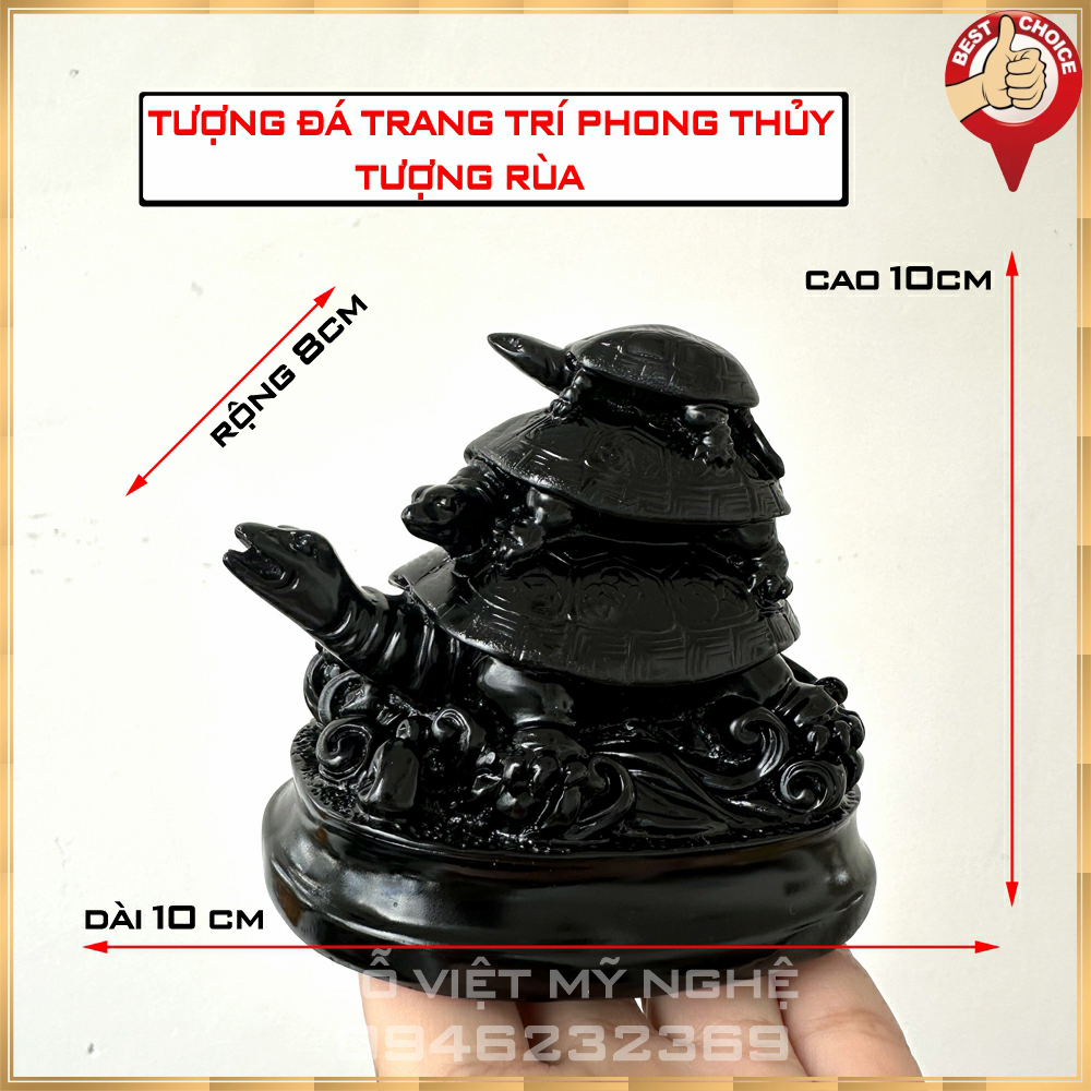 [Tượng Rùa phong thủy] Tượng đá trang trí Rùa phong thủy - Chiều Cao 10cm - Màu đen tuyền