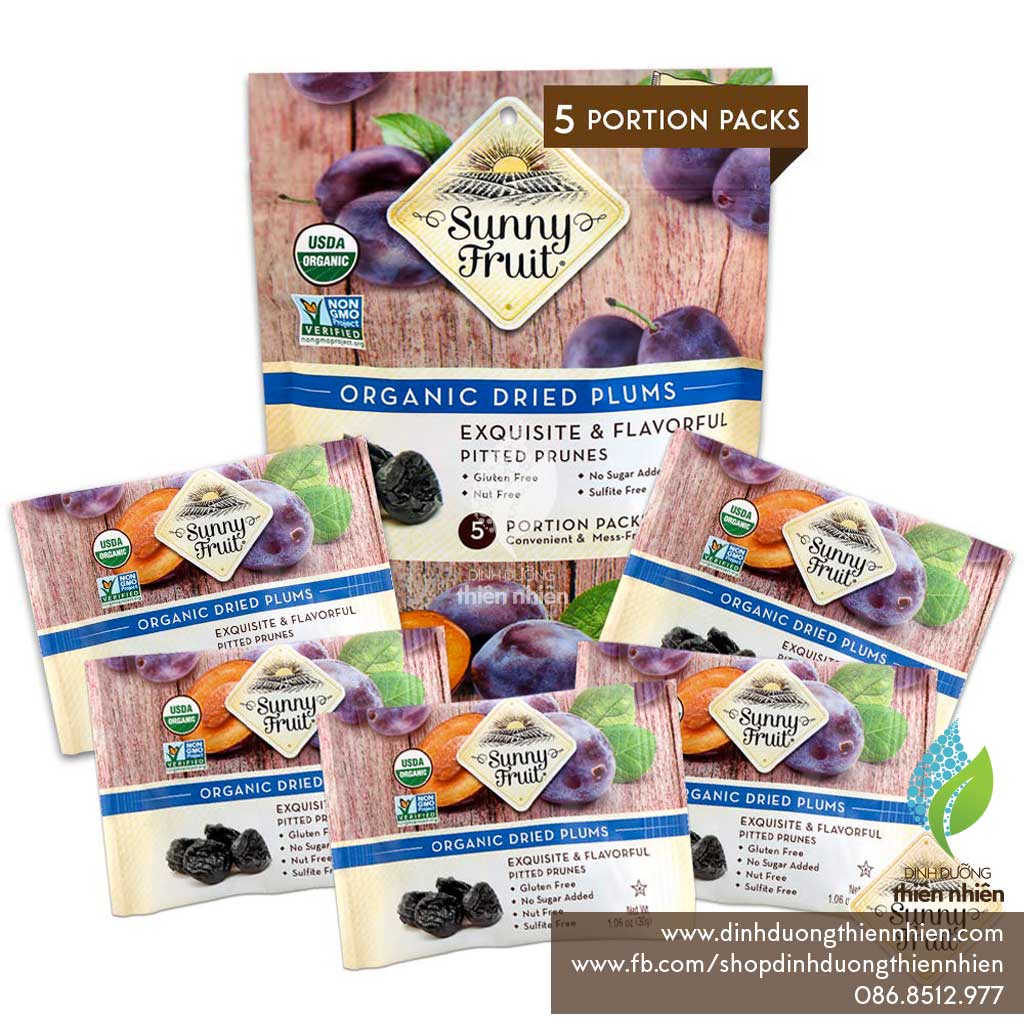 Mận khô hữu cơ sunny fruit organic dried plums, 150g