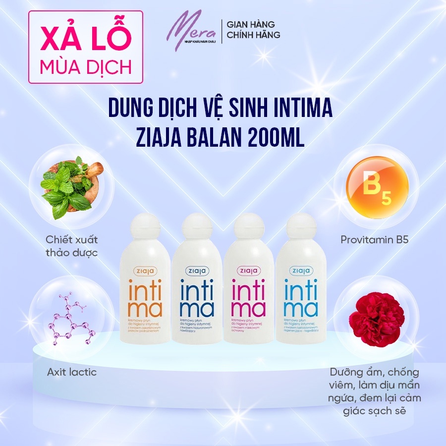 Dung Dịch Vệ Sinh Phụ Nữ, Dung Dịch Vệ Sinh Intima Ziaja Balan 200ml hết khô giảm ngứa