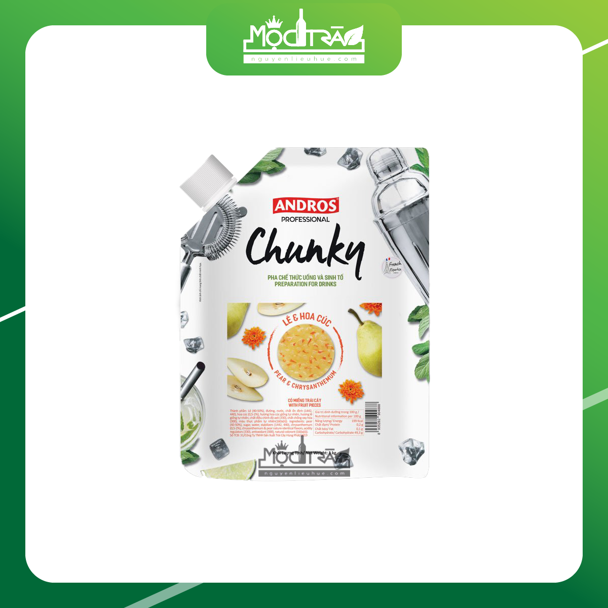 CHUNKY Andros Lê & Hoa cúc (Pear & Chrysanthemum) - Mứt Trái Cây - Nguyên liệu pha chế - Túi 1 kg