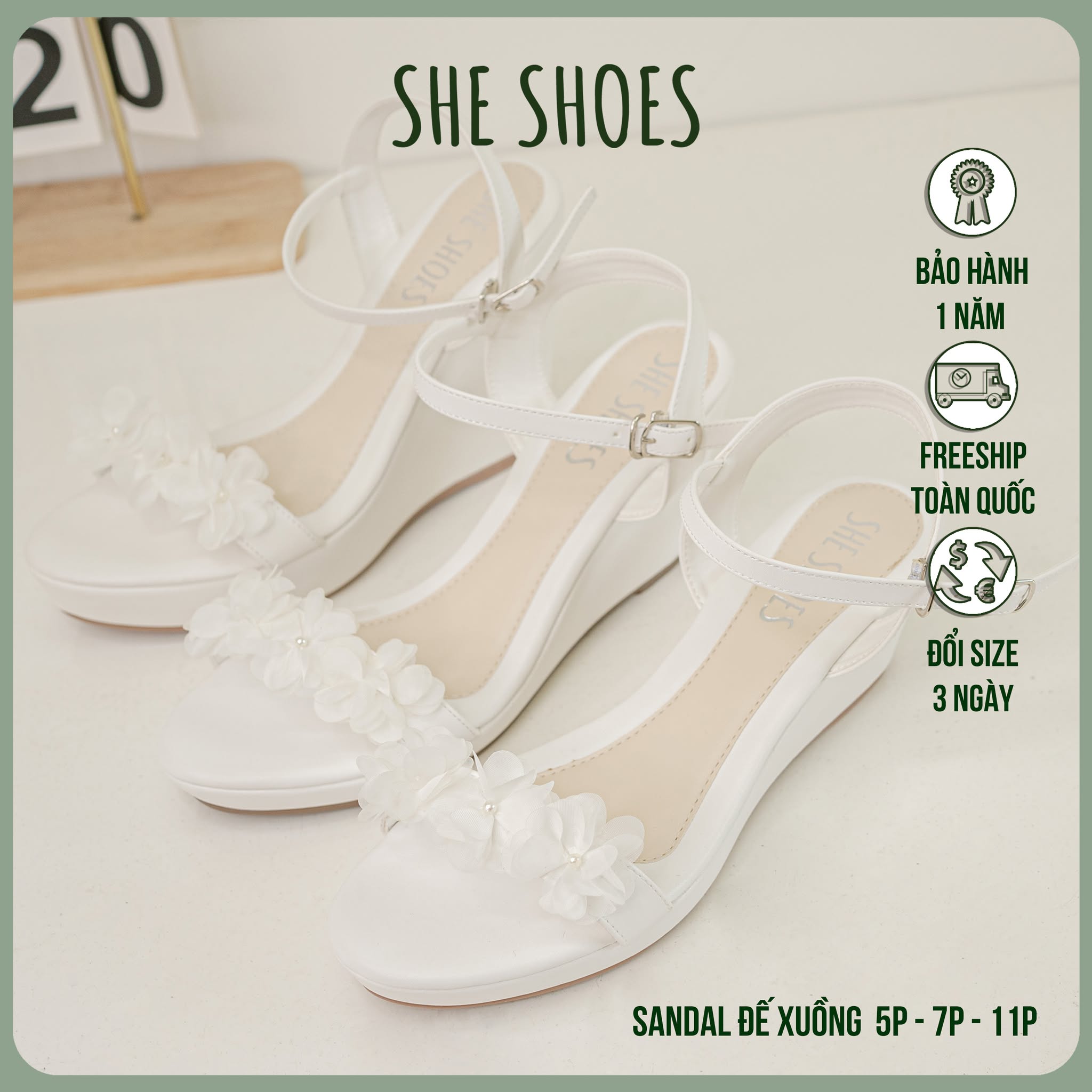  Sandal đế xuồng 5P - 7P - 11P quai ngang 3 bông siêu xinh  NEW ARRIVAL  - SDX07006 