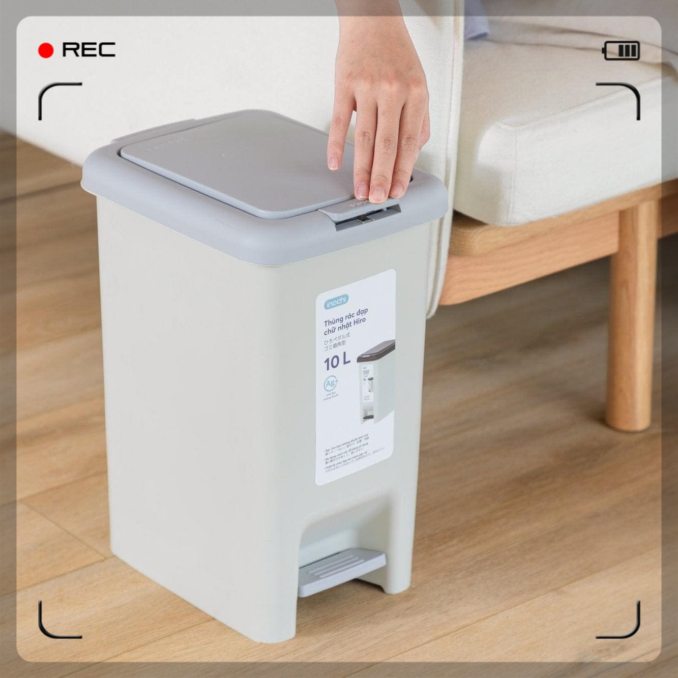 Thùng rác đạp chữ nhật Inochi Hiro