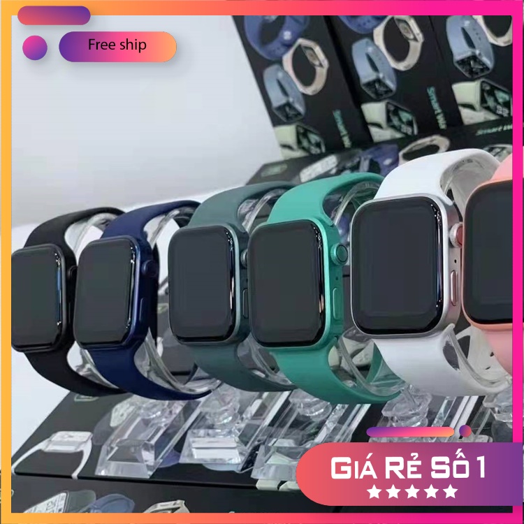 ( GIẢM CỰC SỐC ) Đồng Hồ Thông Minh , Smart Watch  7 Bản Nâng Cấp Thiết Kế Cạnh Vuông Phẳng giống IP 12 , Nghe Gọi , Thay Đổi Hình Nền , Nút Xoay Digital Crown Cực Mượt Pin Cực Trâu Bảo Hành 12T
