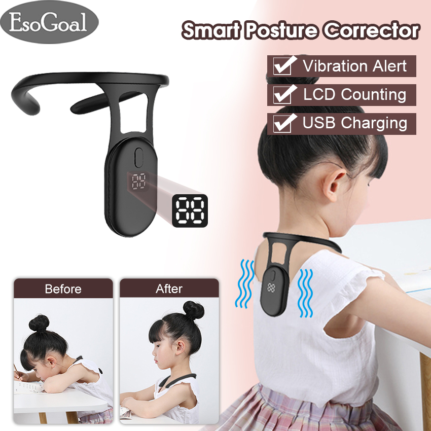 EsoGoal Posture Corrector Posture Vibration Reminder Hanging Neck Smart Posture Corrector Rechargeable Anti-Hunchback Correction Device Posture Trainer with LCD Counter