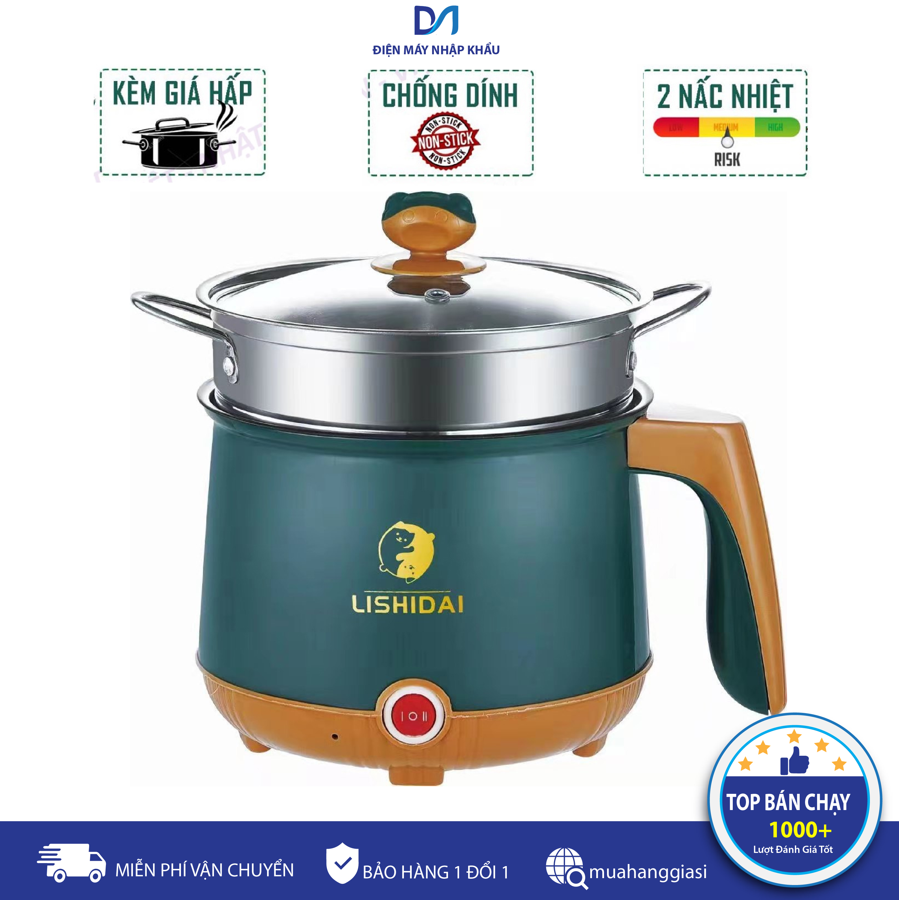 [SIÊU SALE]  [GIÁ RẺ] Nồi hấp 2 tầng, Nồi lẩu mini đa năng kèm xửng hấp cầm tay mini đa chức năng, nồi lẩu điện đa năng mẫu mới chống dính loại tốt Jubilee Mart có tay cần 1.8L 2 nấc nhiệt an toàn,