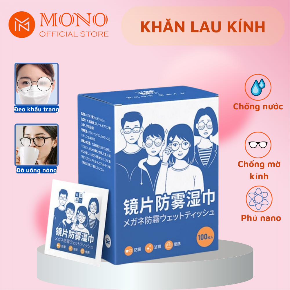 Hộp 100 khăn lau kính nano, khăn lau kính chống bám hơi nước, lau sạch nhờn vân tay bụi bẩn trên mắt kính, điện thoại