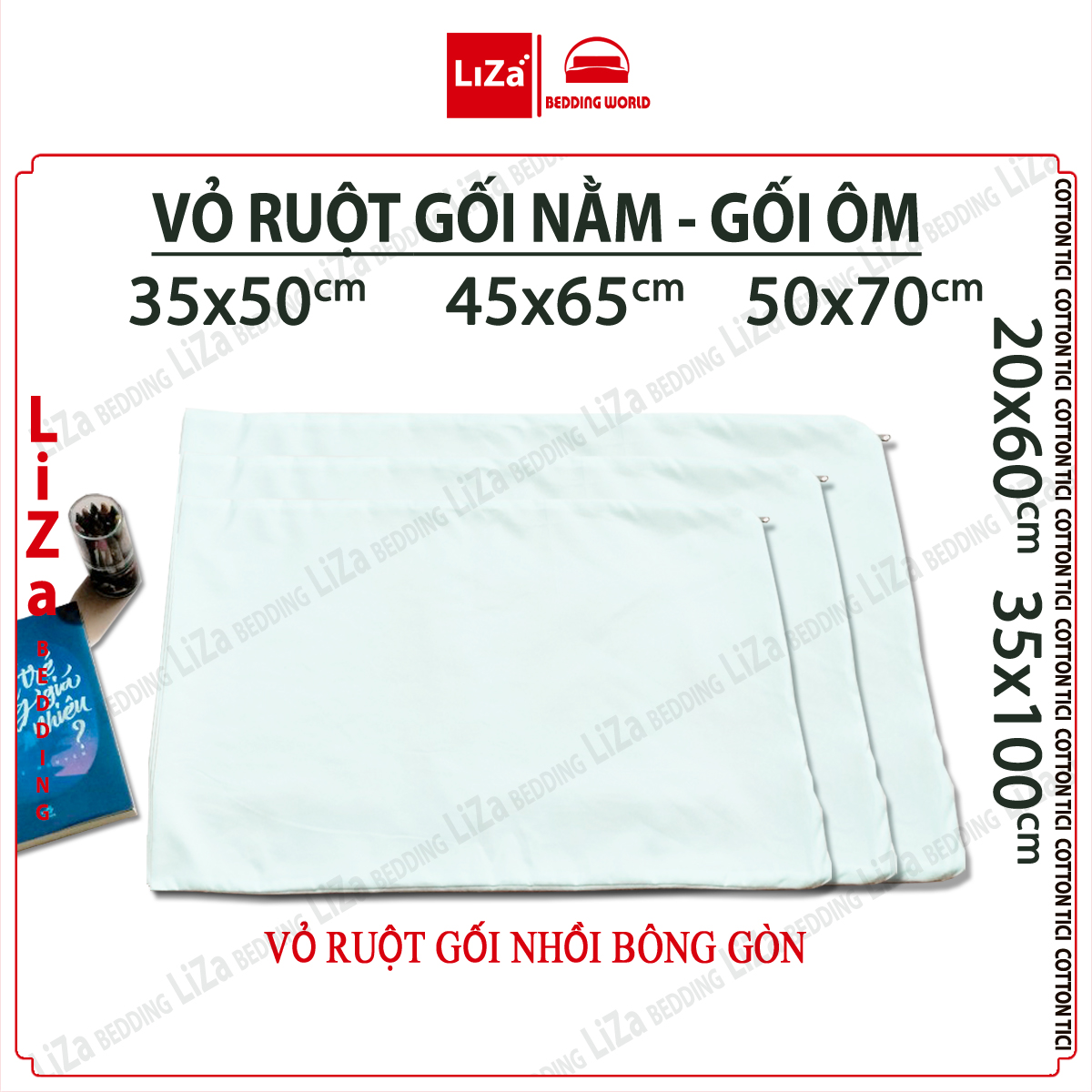 Vỏ ruột gối nằm có khoá nhồi bông gòn, vỏ ruột gối ôm dồn gòn bảo vệ sức khoẻ cho mọi nhà