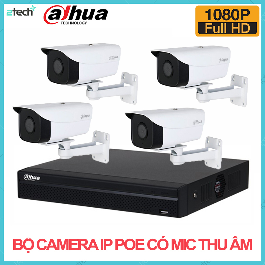 Bộ camera ip poe dahua 2mp full hd 1080p tích hợp mic thu âm