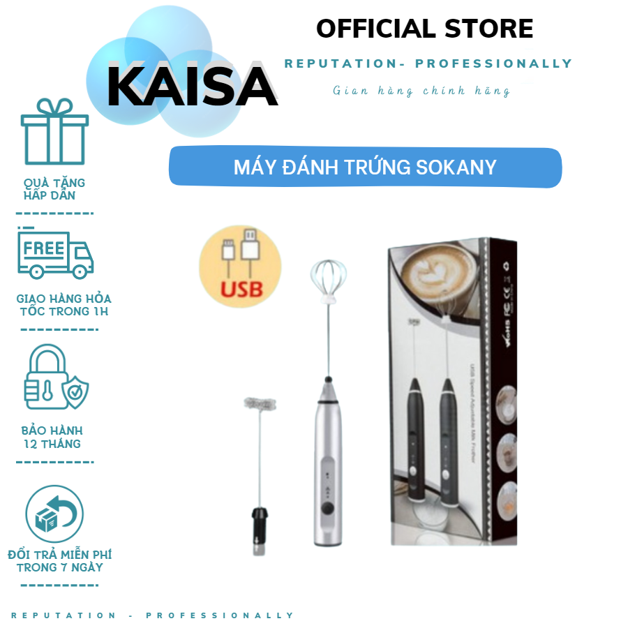 Máy đánh trứng sokany, que tạo bọt cà phê cầm tay chạy điện sạc usb 3 tốc độ siêu tiện lợi, bảo hành 3 tháng