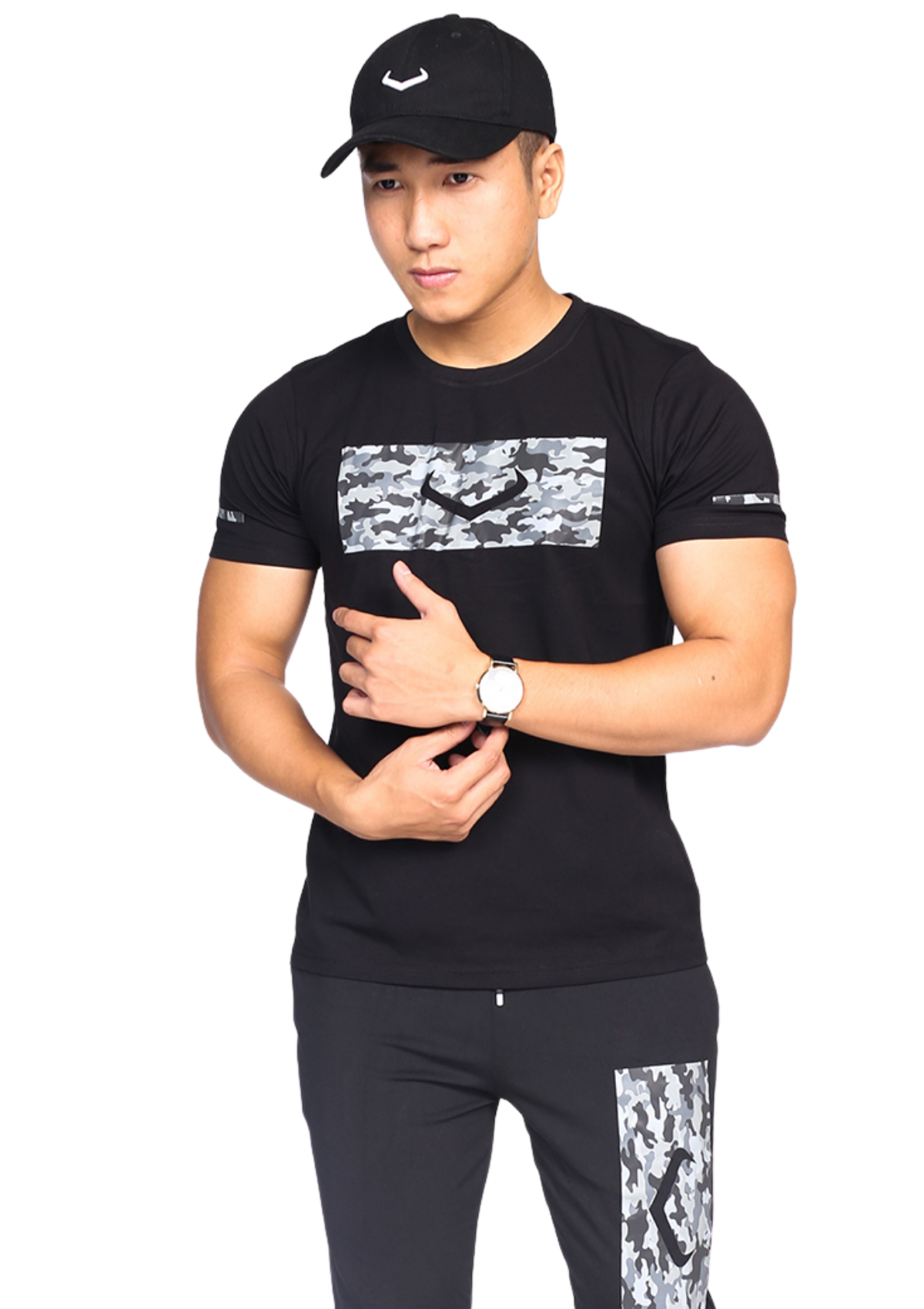 Áo thun thể thao logo elohim camo - đen