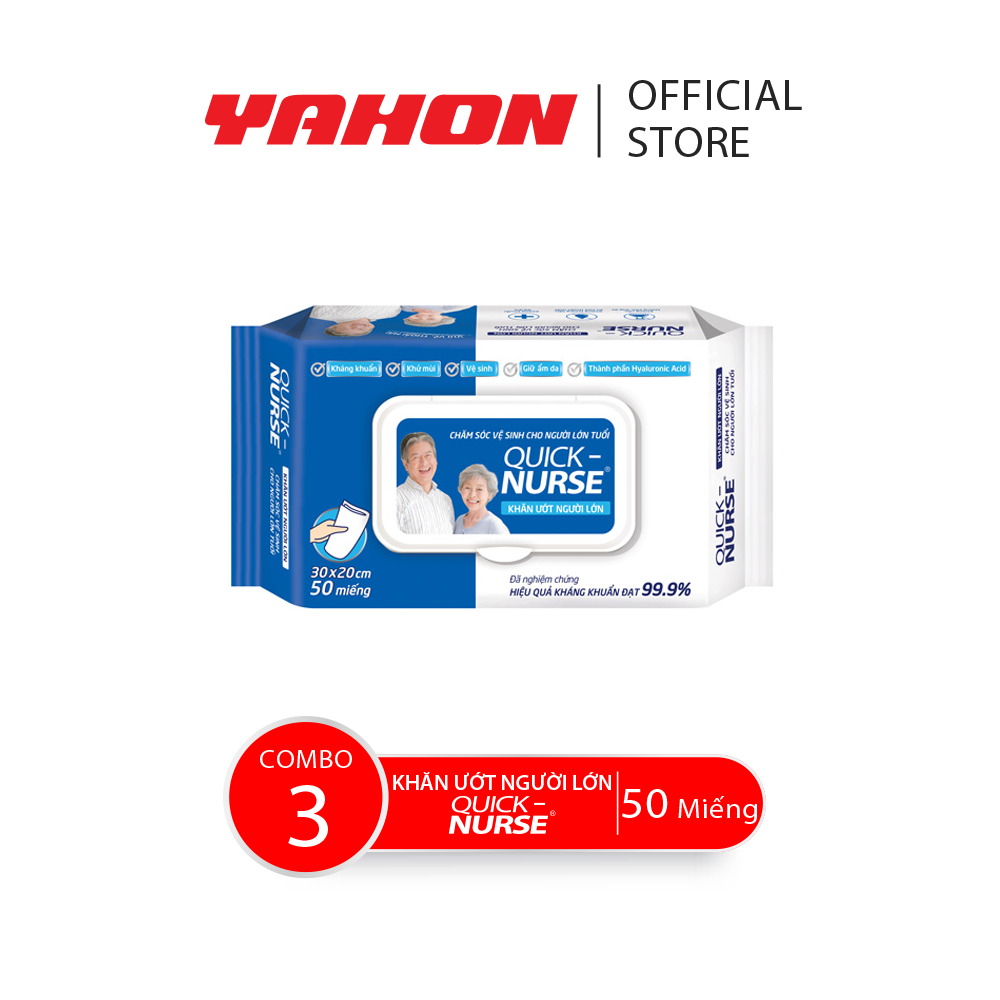 Combo 3 bao khăn ướt người lớn Quick-Nurse, 50 miếng/bao
