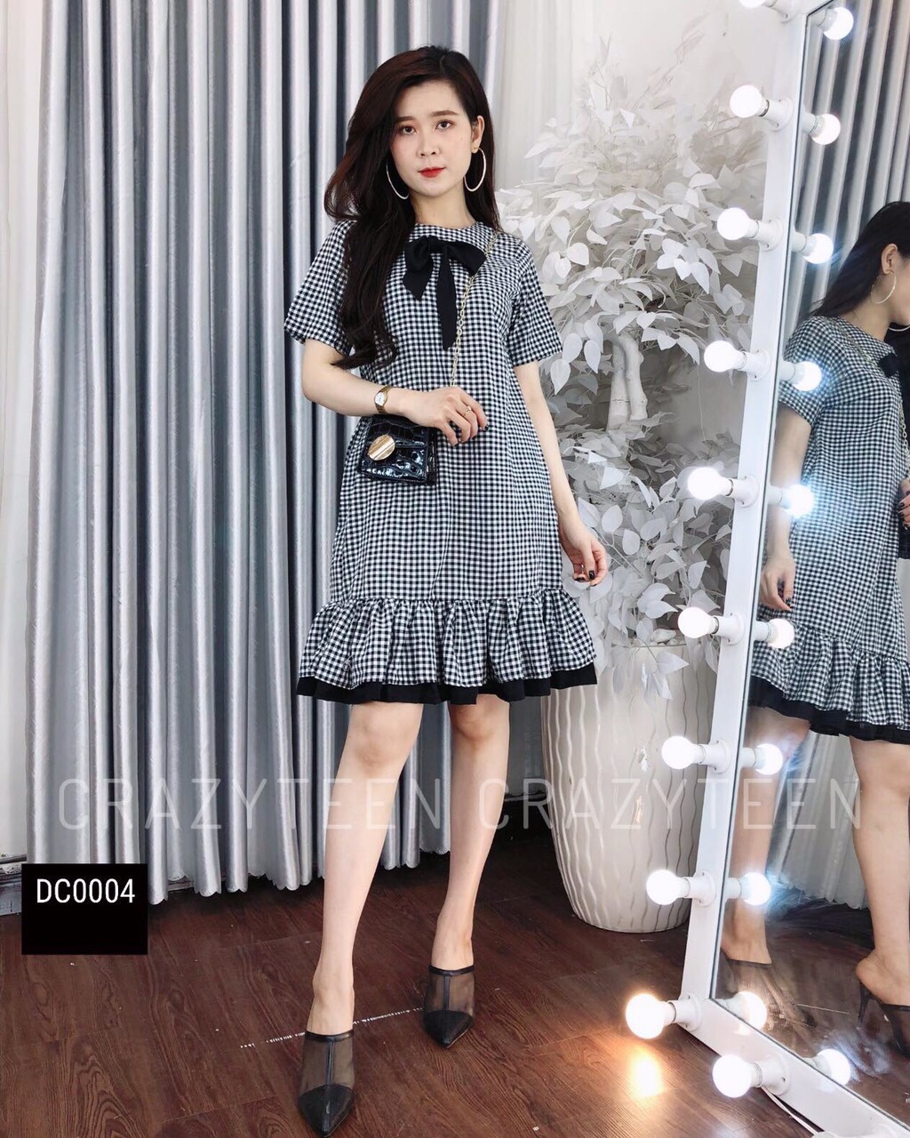 Đầm caro kate đuôi cá nơ ngực tiểu thư TTSA0172