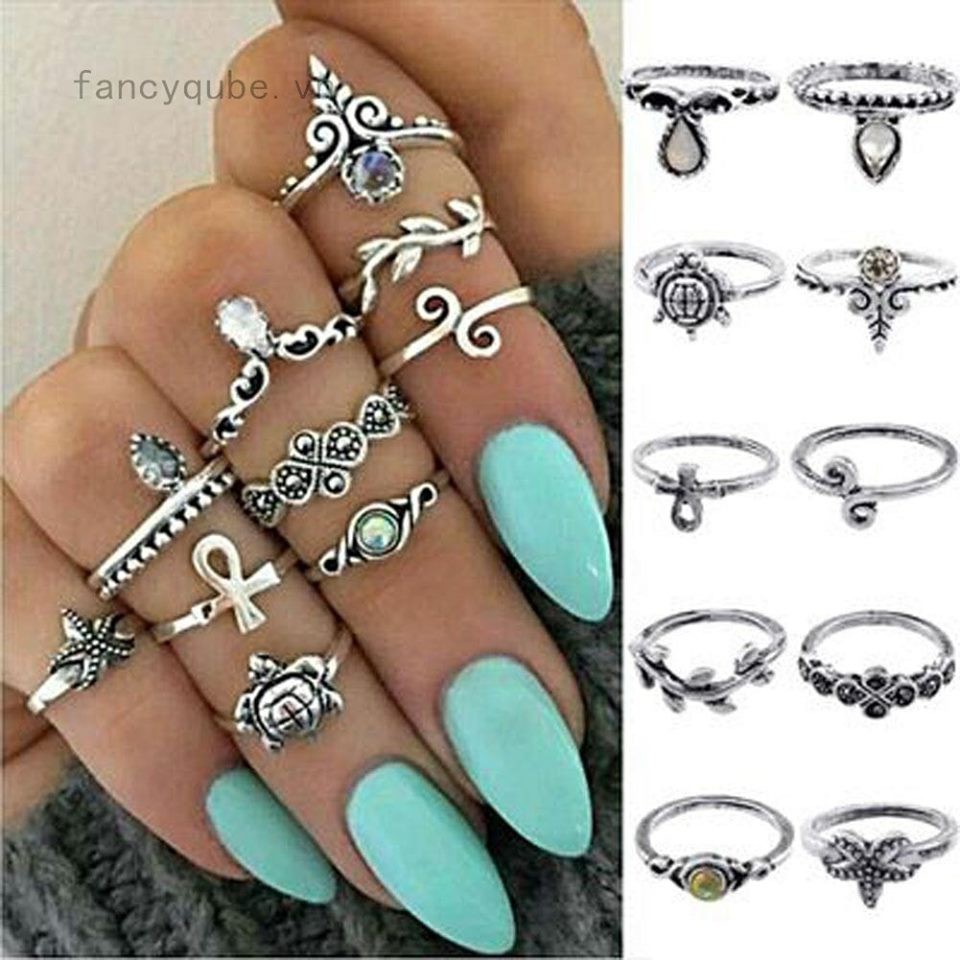 Set Nhẫn 9 Món Phong Cách Boho Vintage