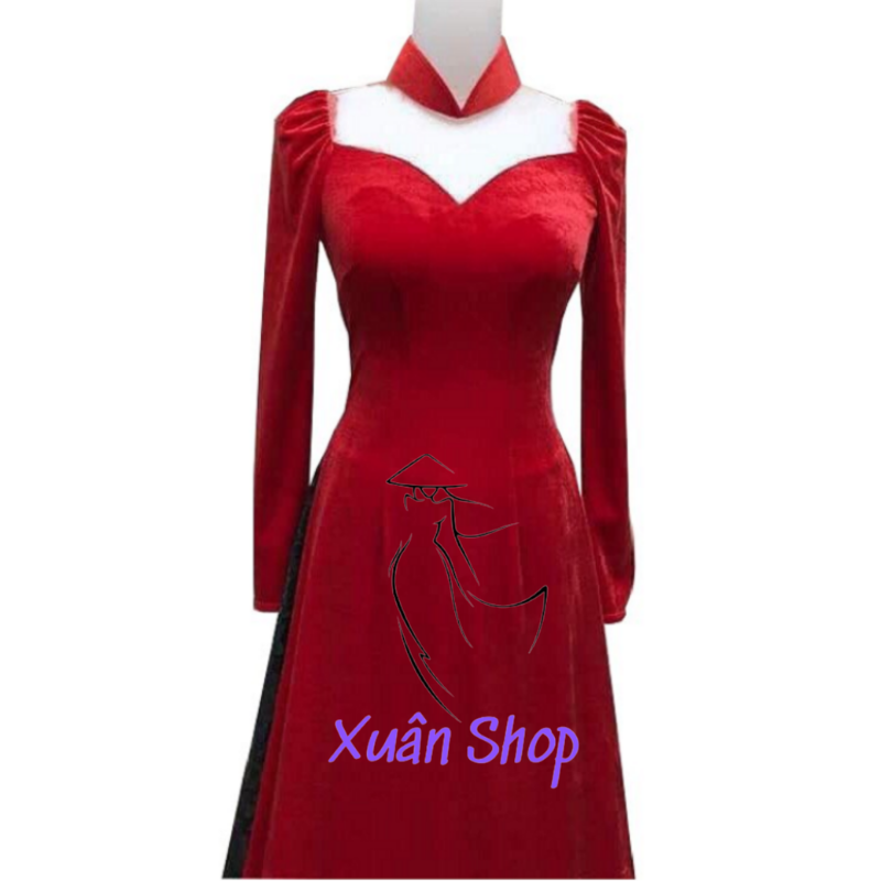 Áo dài nhung truyền thống cách tân trơn tay phồng may sẵn / áo dài nữ / áo dài truyền thống