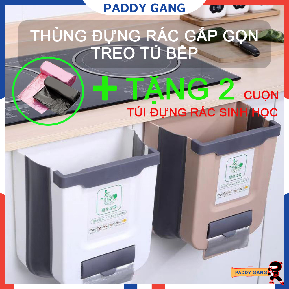 Thùng Đựng Rác Gấp Gọn Treo Tủ Bếp Thông Minh, Thùng Rác Nhựa Ô Tô Sọt Rác Có Ngăn Để Túi Đựng Rác Tự Phân Hủy PaddyGang