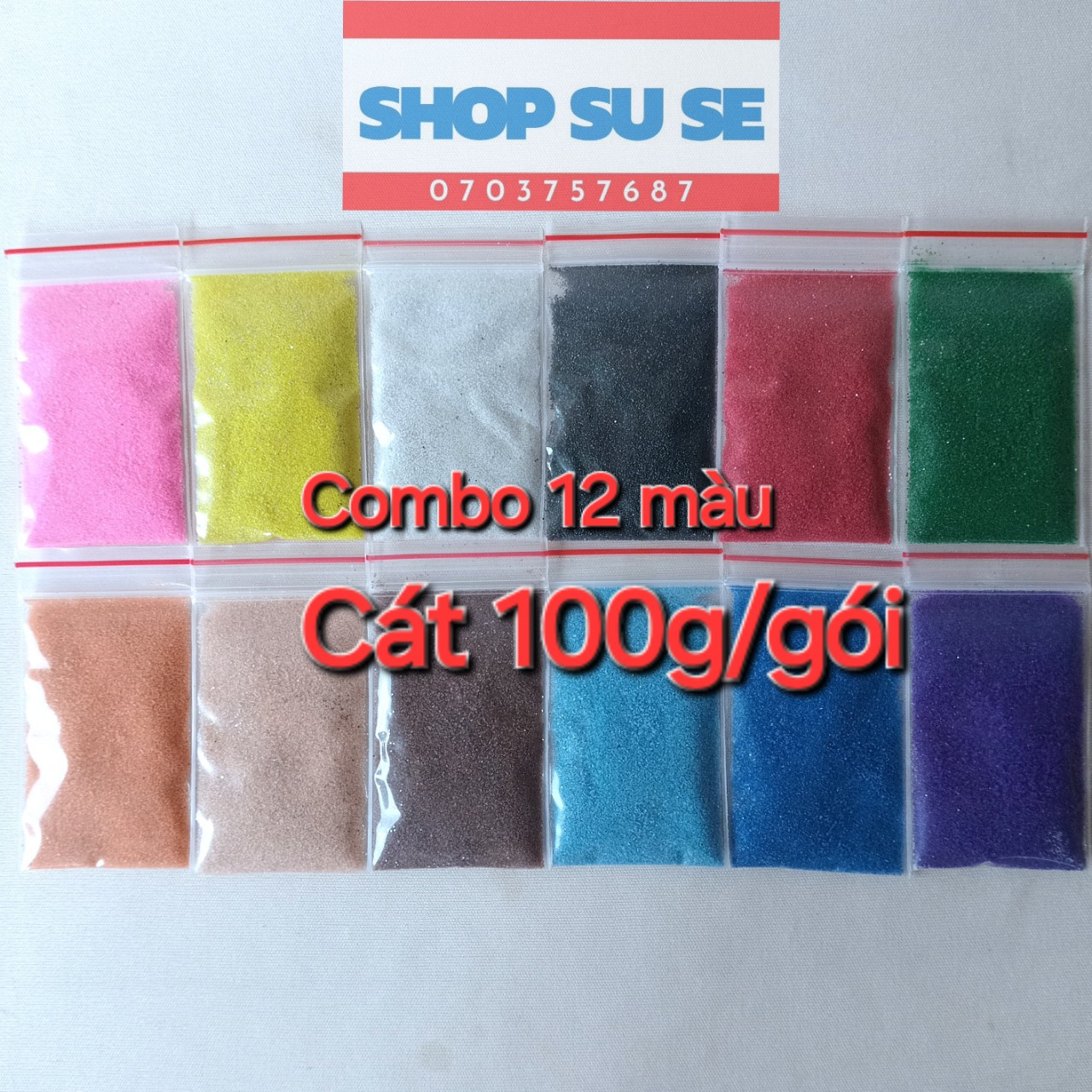 Cát màu tô tranh cát. combo 12 màu và 27 màu. mỗi gói 100g