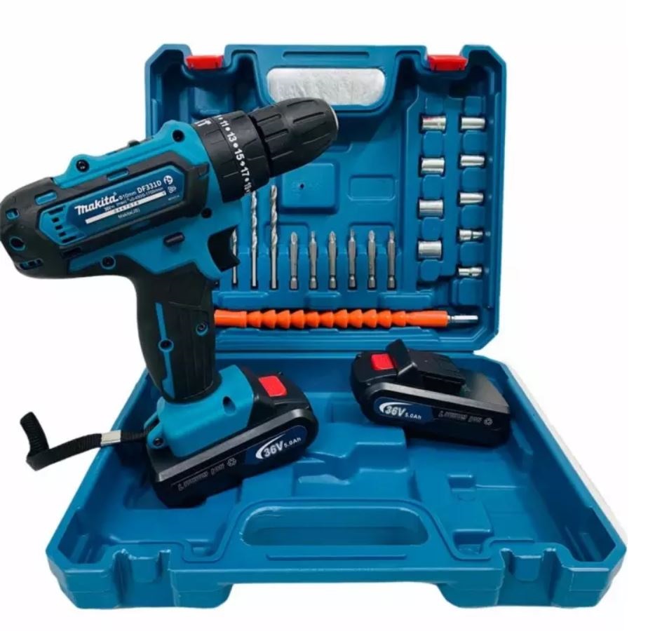 Máy khoan pin Makita, Máy Khoan Bắt Vít 3 chức năng tặng kèm bộ phụ kiện 24 chi tiết, gồm các mũi khoan Mũi bắt vít.