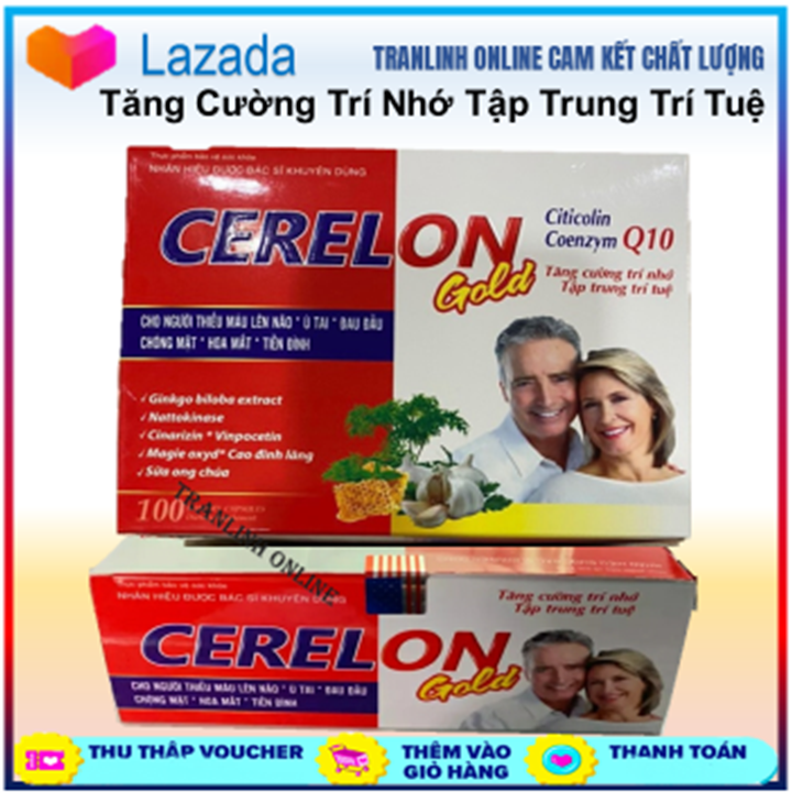 Cerelon Gold - Hoạt huyết Dưỡng Não Ginkgo Biloba 600mg Giảm Đau Nửa Đầu, Hoa Mắt, Chóng Mặt-( 100 viên)