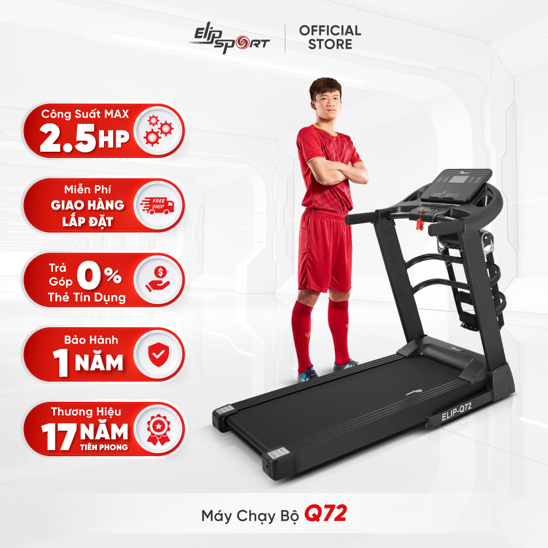 Máy chạy bộ elip q72 - đa năng, gấp gọn, giảm xóc êm ái, có thanh gập bụng, đai massage