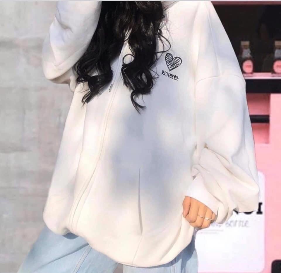 [FREESHIP TOÀN QUỐC] áo khoác nữ hoodie dây kéo form rộng in trái tim