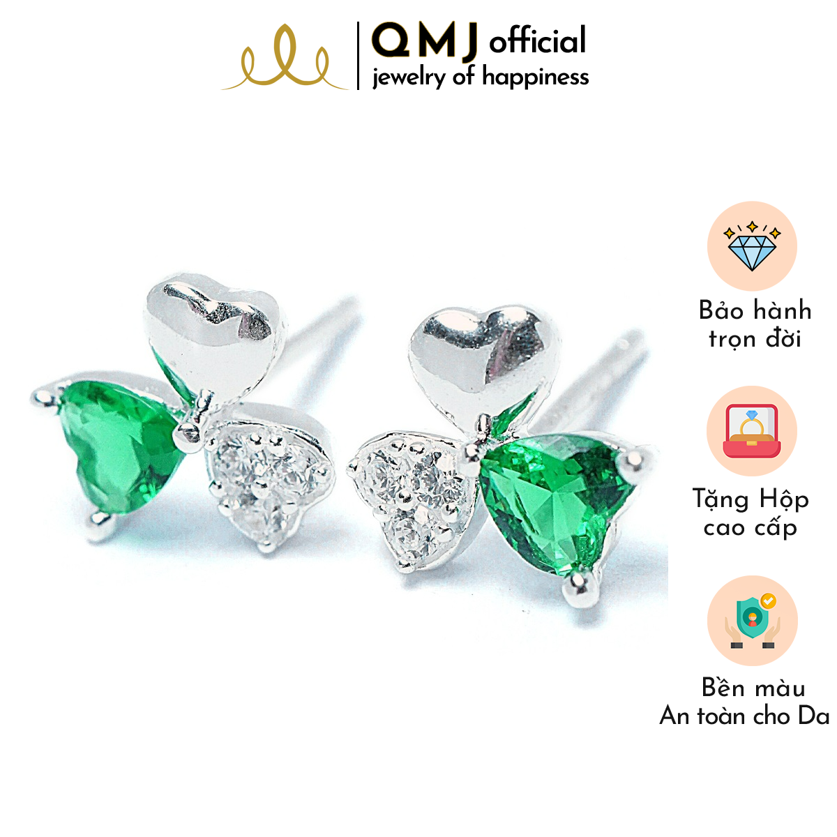 QMJ Khuyên tai bạc cỏ 3 lá may mắn 925 cao cấp, phù hợp cho mọi lứa tuổi, mang lại nhiều may mắn - QKL0751