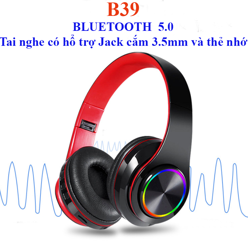 Tai nghe chụp tai Bluetooth 5.0 B39 - Tai nghe bluetooth thế hệ mới, âm thanh trầm ấm, tai nghe chơi game bass mạnh