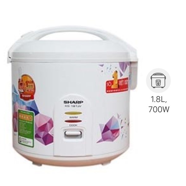 Nồi cơm điện sharp 1.8 lít ks-18tjv hàng chính hãng 100% trưng bày mới 99% 1.8 lít, số người ăn 4 - 6 người công suất: 700w lòng nồi dày: 1 mm