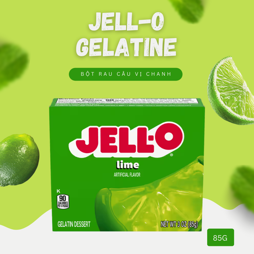 Bột thạch rau câu Jell-O Lime 85g (Vị Chanh) Gelatin Dessert Mix HSD 04.2027