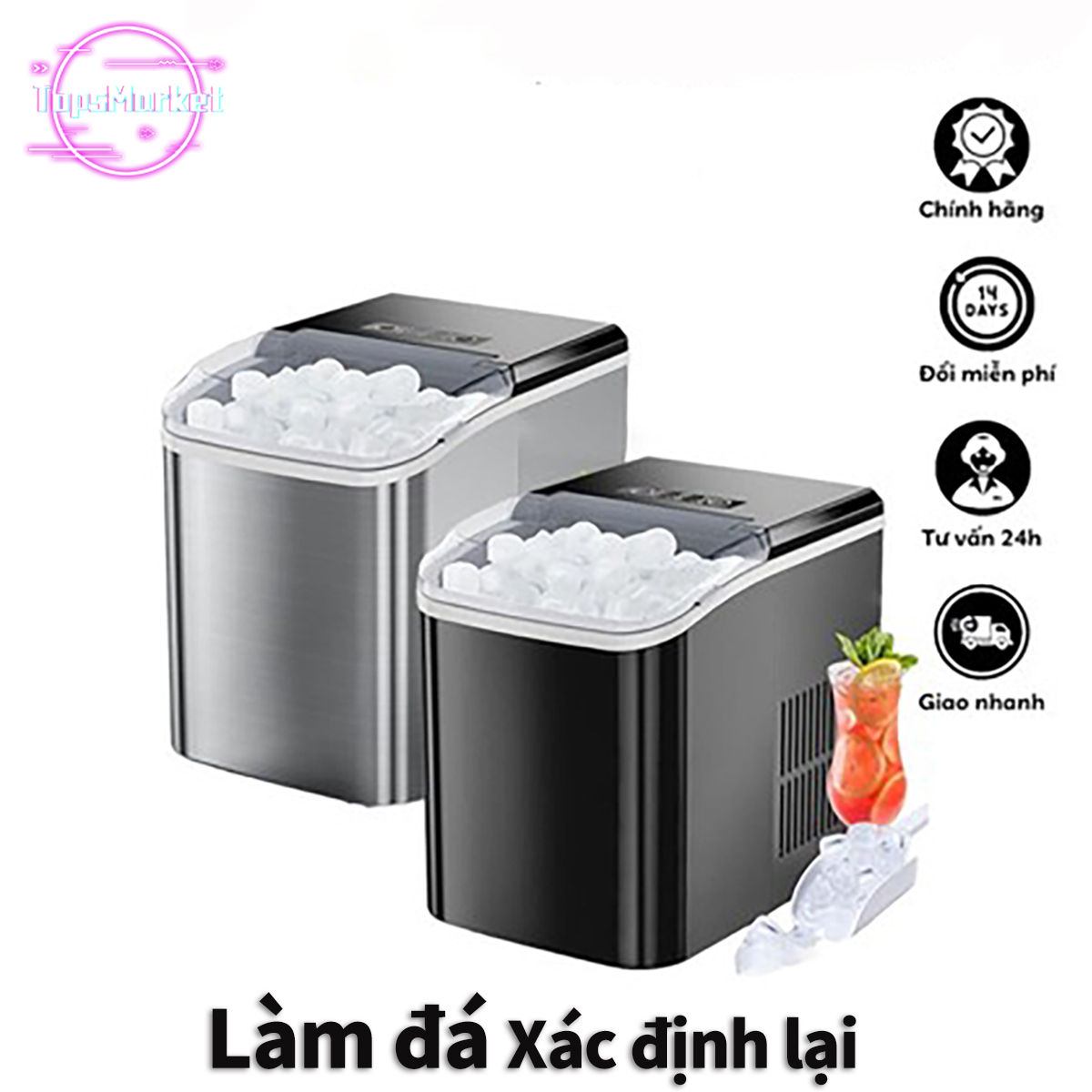 Máy làm đá mini công suất lớn hoàntoàn tự động 15kg đá Tạo Đá Siêu Tốc Trong 6-10 Phút BH 5 năm